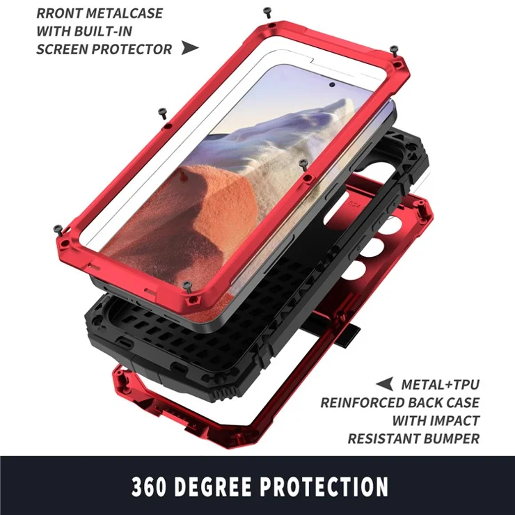 R-JUST For Samsung Galaxy S24 Kickstand Phone Case Shockproof Tough Armour PC+Silicone+Metal Cover - Red