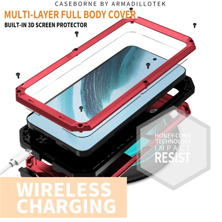 R-JUST For Samsung Galaxy S24+ Cell Phone Case PC+Silicone+Metal Kickstand Cover - Red