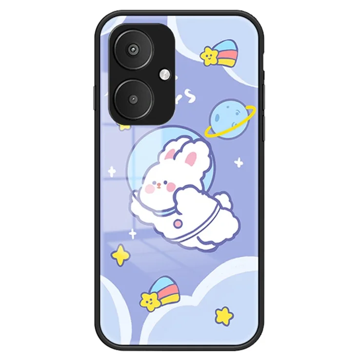 For Xiaomi Redmi 13C 5G / 13R 5G / Poco M6 5G Tempered Glass Case Cartoon Pattern Phone Cover - Aerospace Rabbit