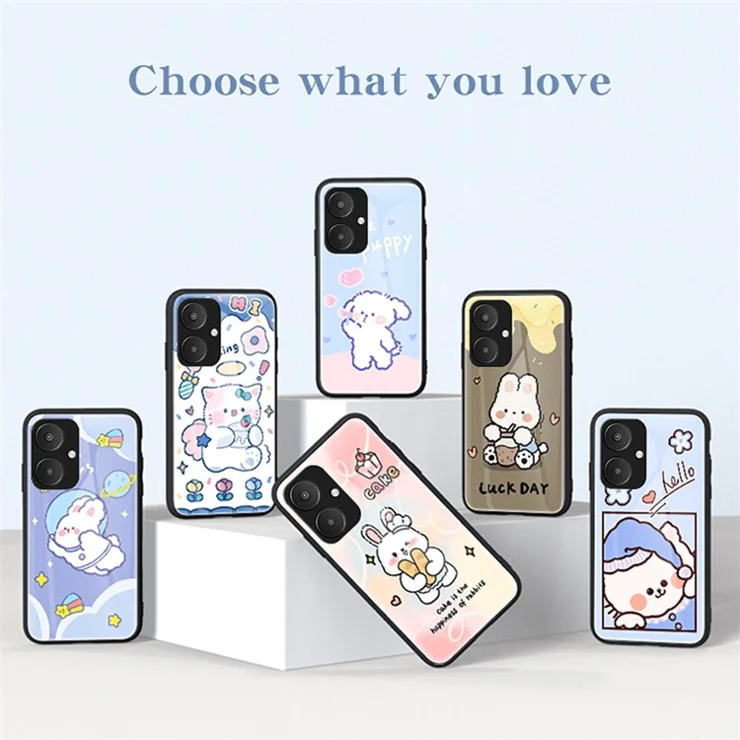 For Xiaomi Redmi 13C 5G / 13R 5G / Poco M6 5G Tempered Glass Case Cartoon Pattern Phone Cover - Aerospace Rabbit
