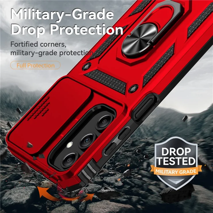 For Samsung Galaxy A15 5G Phone Case with Slide Camera Cover Military Grade Drop Protection - Red
