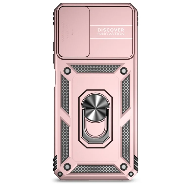 For Motorola Moto G Power (2024) Phone Case with Kickstand Slide Camera Protection Armour Cover - Rose Gold