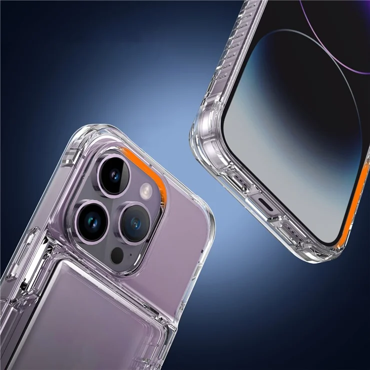 For iPhone 14 Pro Max Clear Case PC+TPU Kickstand Cover Card Slot - Transparent