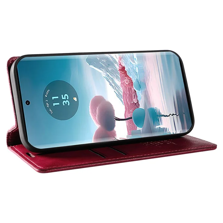 YIKATU YK-006 For Motorola Edge 40 Neo 5G Case Magnetic Flip Folio Leather Wallet Phone Cover - Wine Red