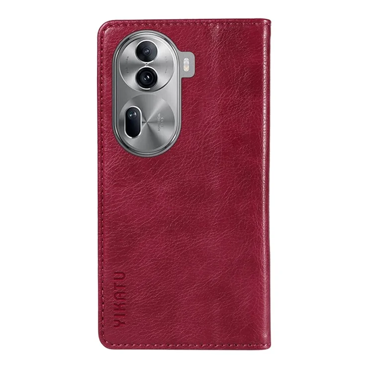 YIKATU YK-006 For Oppo Reno11 5G (Global) Cell Phone Case Litchi Texture PU Leather Stand Wallet Cover - Wine Red