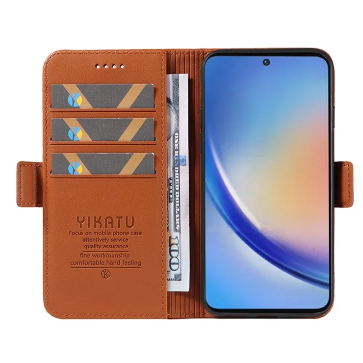 YIKATU YK-003 For Samsung Galaxy A35 5G Leather Case Wallet Phone Cover - Brown