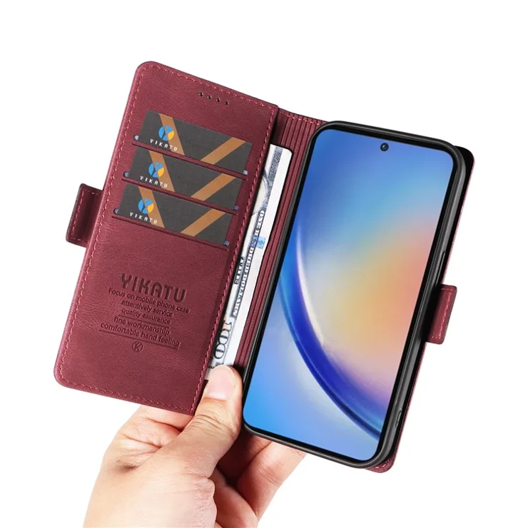 YIKATU YK-005 For Samsung Galaxy A35 5G Phone Cover Skin-touch PU Leather Stand Case - Wine Red