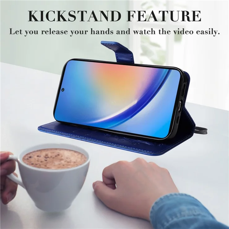 For Samsung Galaxy A55 5G Wallet Case Floral Butterfly Imprinted Leather Phone Cover Stand - Blue