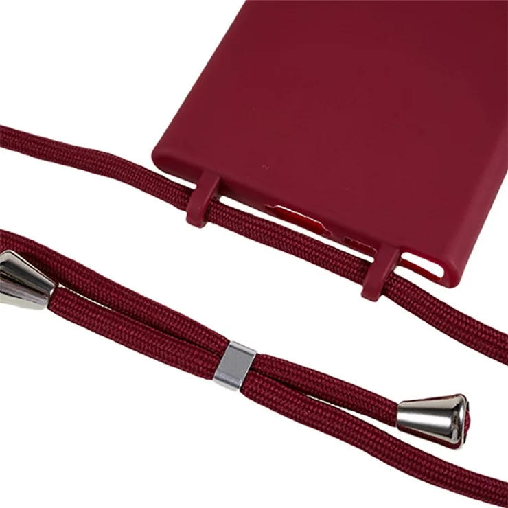 For Samsung Galaxy S24 Ultra Cell Phone Case Shockproof TPU Cover with Long Strap - Wine Red