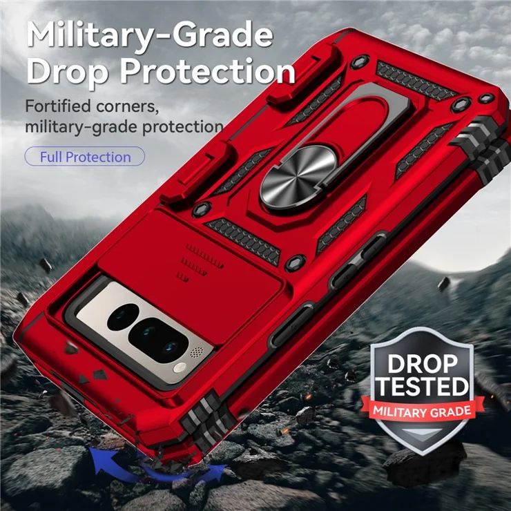 For Google Pixel Fold Kickstand Case PC+TPU Dual Layer Phone Cover - Red