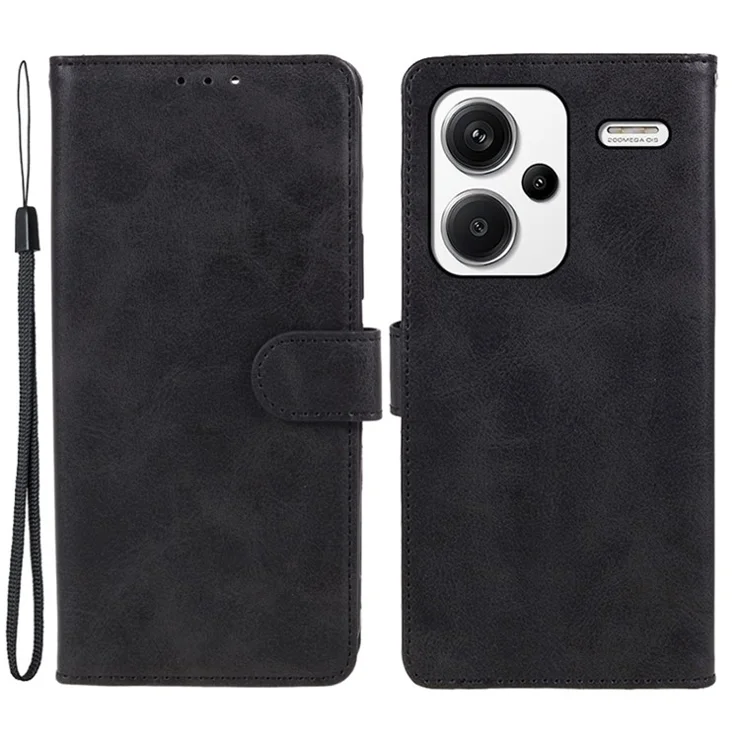 For Xiaomi Redmi Note 13 Pro+ 5G Mobile Phone Case PU Leather Wallet Stand Slim-Fit Phone Cover - Black