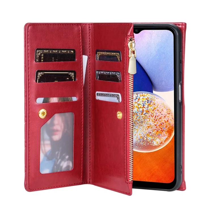 BKS-002 For Samsung Galaxy A24 4G (162.1 x 77.6 x 8.3mm) Leather Case Card Slots Phone Cover with Straps - Red