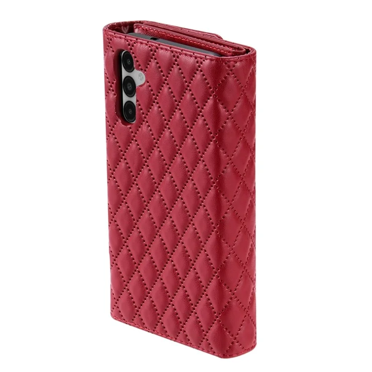 BKS-002 For Samsung Galaxy A55 5G Wallet Case PU Leather Rhombus Phone Cover with 2 Strarps - Red