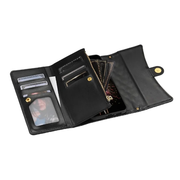 BKS-002 For Samsung Galaxy S24+ Wallet Case PU Leather Phone Cover Handbag with Long Strap - Black