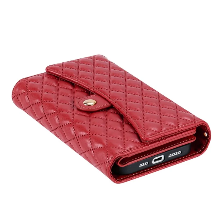 BKS-002 For iPhone 12 / 12 Pro Leather Wallet Case Folio Protective Phone Cover Zipper Pocket Stand - Red