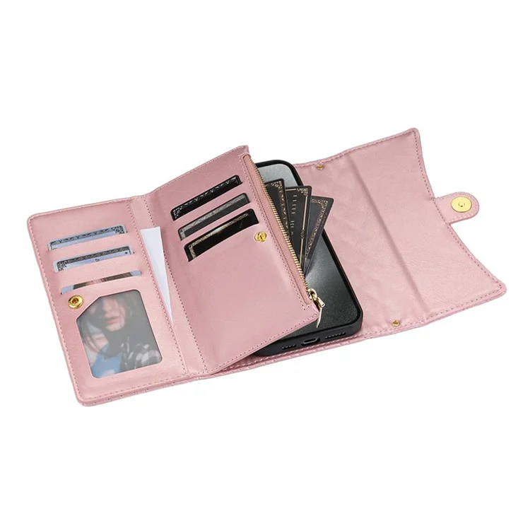 BKS-002 For iPhone 11 Folio Flip Cover Card Slots Stand Wallet Phone Case - Rose Gold