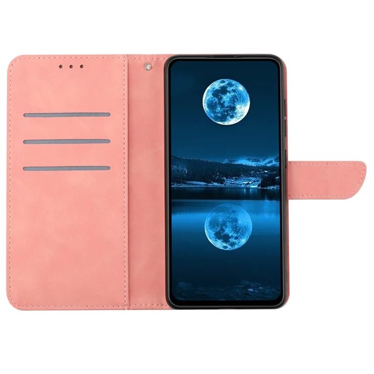HT05 For Realme C67 4G Case Wallet Imprinted Line Phone Cover with Wrist Strap - Pink
