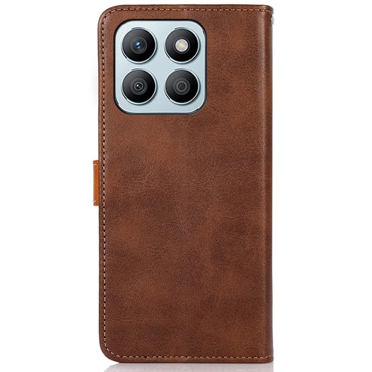 KHAZNEH For Honor X8b 4G Leather Wallet Case Golden Magnetic Buckle - Brown
