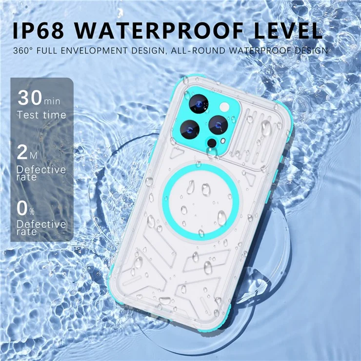 SHELLBOX CC Series For iPhone 15 Pro Max IP68 Waterproof Full Protection Phone Case Compatible with MagSafe - Lake Cyan