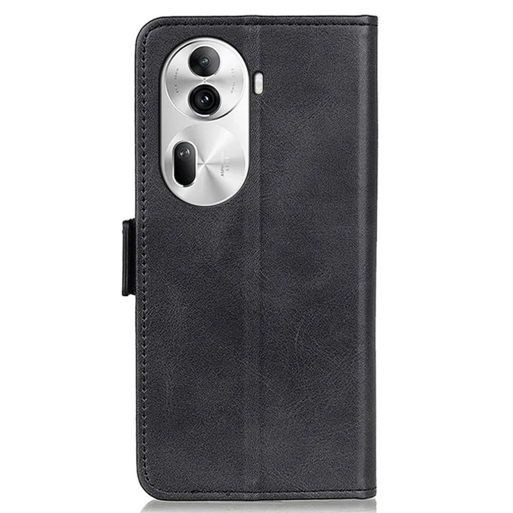 For Oppo Reno11 Pro 5G (Global) / Reno11 (China) 5G Leather Wallet Case Cowhide Texture Side Magnetic Clasp - Black