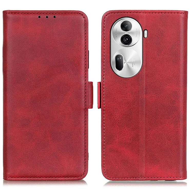 For Oppo Reno11 Pro 5G (Global) / Reno11 (China) 5G Leather Wallet Case Cowhide Texture Side Magnetic Clasp - Red