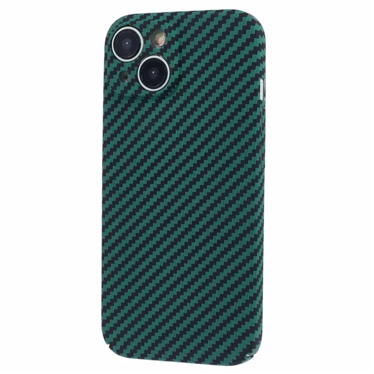 For iPhone 15 PC Phone Case Carbon Fiber Texture Protective Phone Cover - Green