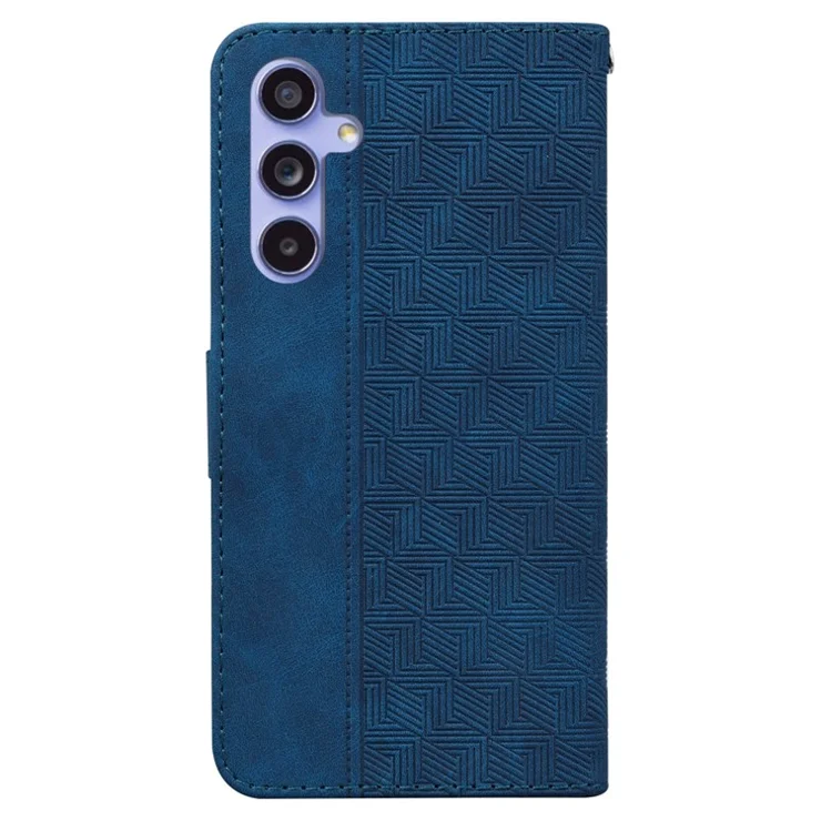 For Samsung Galaxy A55 5G Wallet Case PU Leather Stand Cover Geometry Pattern - Blue