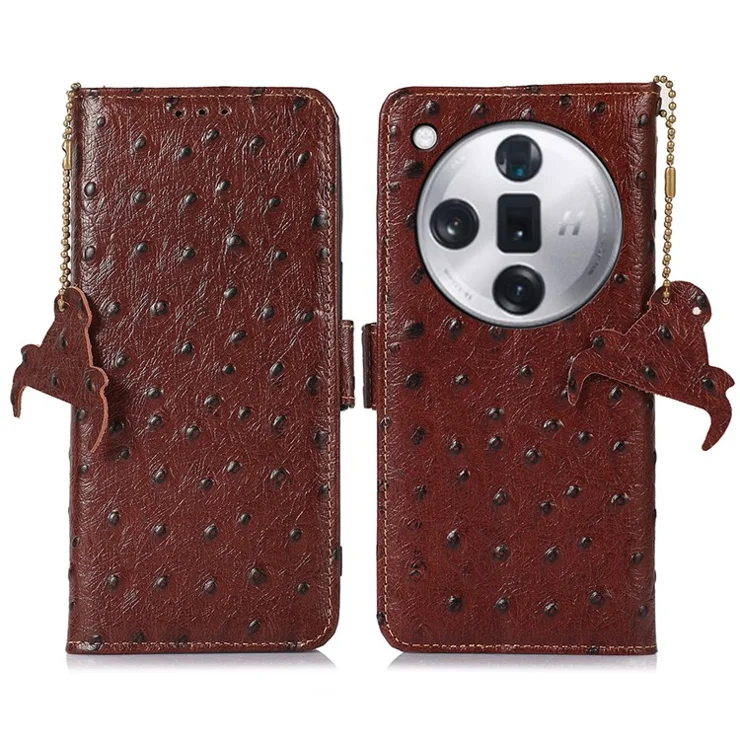 For Oppo Find X7 5G Case Genuine Cow Leather RFID Blocking Wallet Cover - Coffee