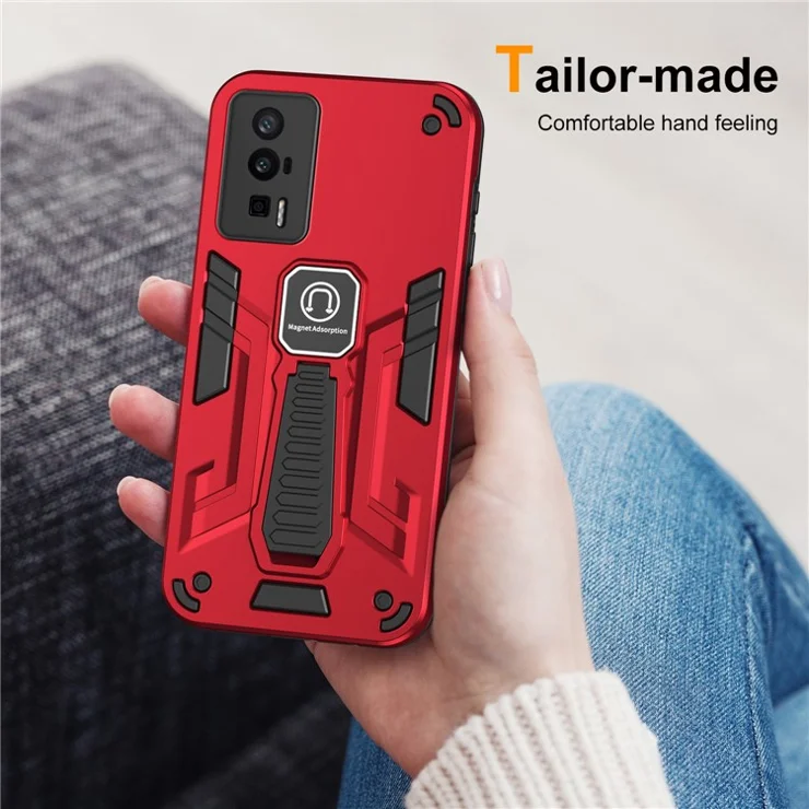 For Xiaomi Redmi K60 5G / K60 Pro 5G / Poco F5 Pro 5G Phone Case Invisible Kickstand Cover - Red