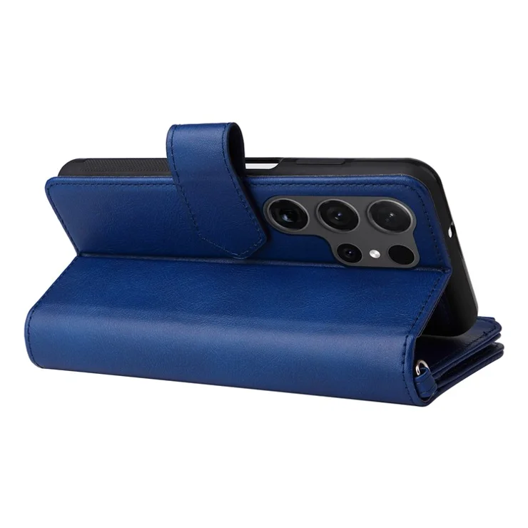 For Samsung Galaxy S24 Ultra Magnetic Leather Case Mobile Cover with Detachable Zipper Wallet Strap - Blue