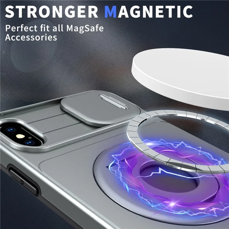 For iPhone XS Max Phone Case TPU+PC Magnetic Cover Camera Protection - Grey
