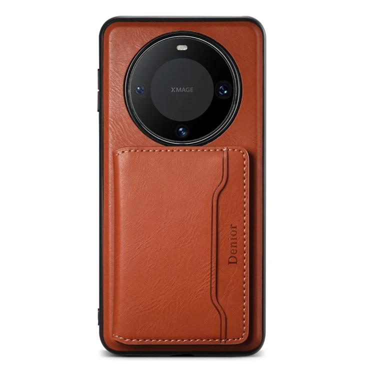 DENIOR For Huawei Mate 60 Magnetic Case Card Holder Kickstand Phone Purse Cover - Brown