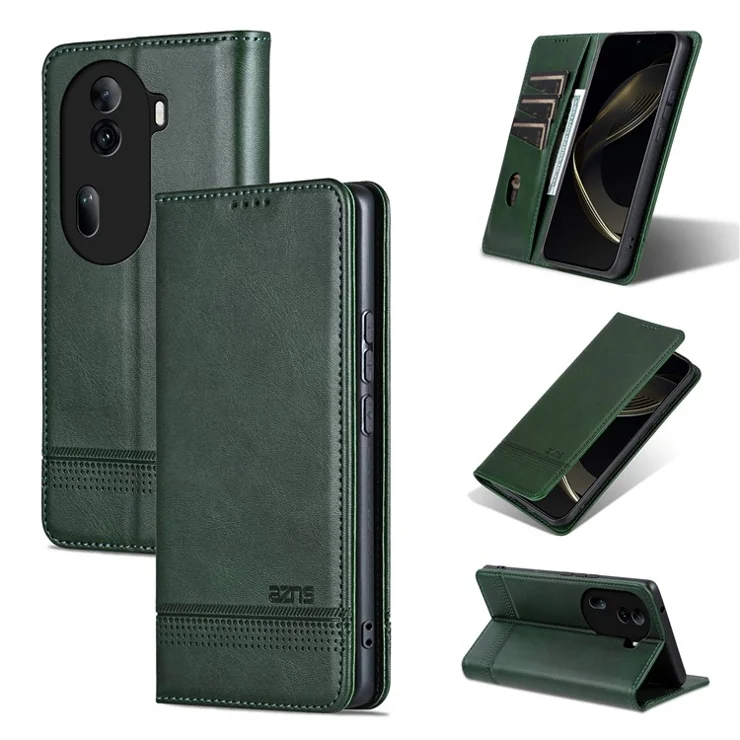 AZNS For Oppo Reno11 Pro 5G (Global) / Reno11 (China) 5G PU Leather Case Card Slots Wallet Phone Cover - Green