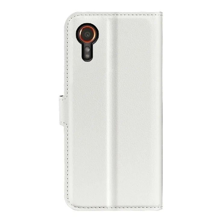 For Samsung Galaxy Xcover7 Litchi Texture PU Leather Wallet Case Card Slot Stand Phone Cover - White