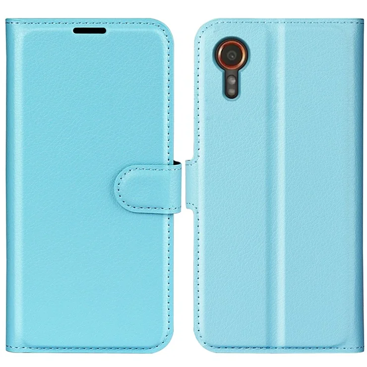 For Samsung Galaxy Xcover7 Litchi Texture PU Leather Wallet Case Card Slot Stand Phone Cover - Blue