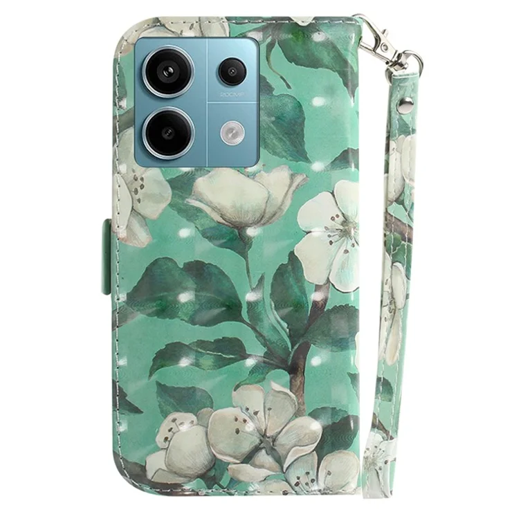 For Xiaomi Redmi Note 13 Pro 5G / Poco X6 5G Wallet Case 3D Pattern Print Leather Cover with Strap - Watercolor Flowers