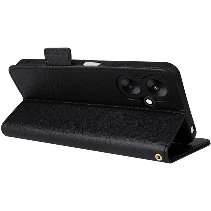 For Xiaomi Redmi 13C 5G / Redmi 13R 5G / Poco M6 5G Case with Wrist Strap Leather Cell Phone Cover - Black
