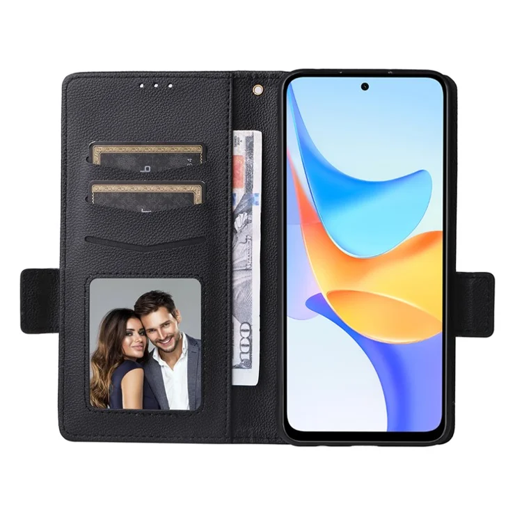 For Honor X7b 4G / X7b 5G / 90 Smart / Play 50 Plus 5G / Play 8T 5G Magnetic Phone Case Leather Litchi Texture Cover - Black