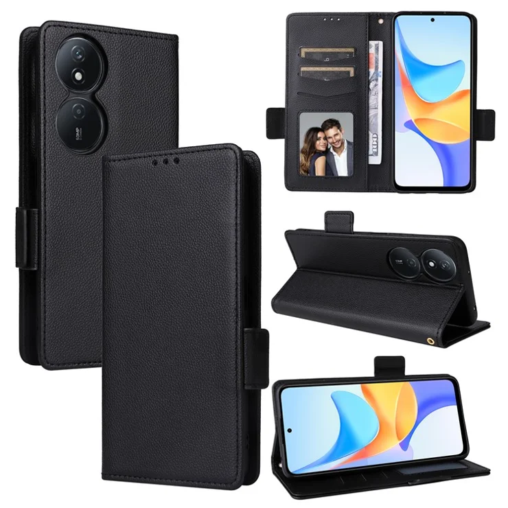 For Honor X7b 4G / X7b 5G / 90 Smart / Play 50 Plus 5G / Play 8T 5G Magnetic Phone Case Leather Litchi Texture Cover - Black