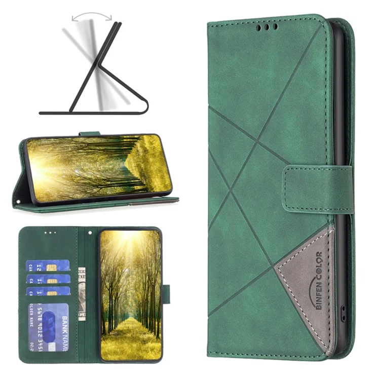 BINFEN COLOR For Oppo Find X7 Ultra Phone Cases Wallet Stand Geometry Imprinted Leather Cover - Green