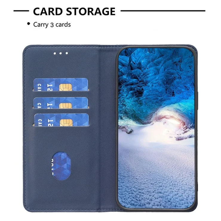 BINFEN COLOR BF18 For Xiaomi Redmi Note 13 Pro+ 5G Leather Phone Case Cover with Card Holder Stand - Blue