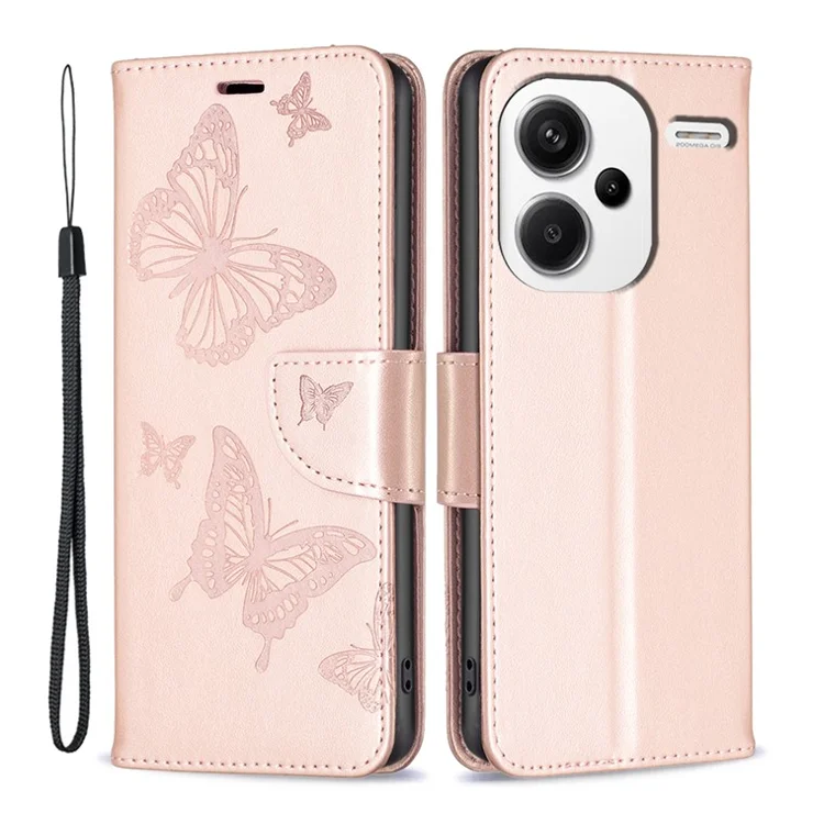For Xiaomi Redmi Note 13 Pro+ 5G Leather Case with Wallet Stand Butterfly Imprinted - Rose Gold