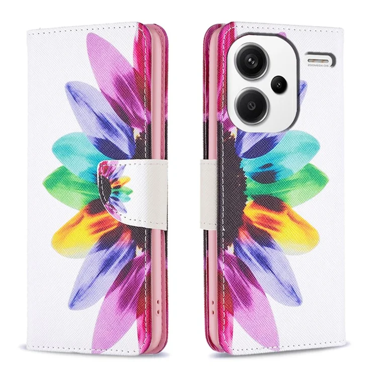 For Xiaomi Redmi Note 13 Pro+ 5G Case with Card Holder PU Leather Pattern Printed Phone Cover - Sunflower