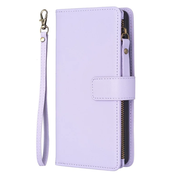 BF Style-19 for Xiaomi Redmi Note 13 Pro+ 5G Leather Wallet Case Zipper Pocket Stand Phone Cover - Purple