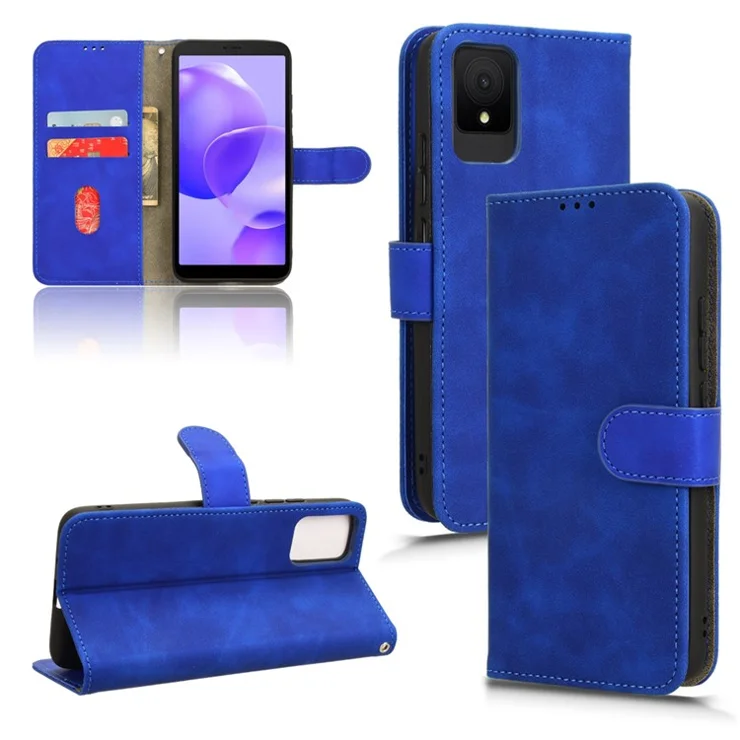For TCL 502 Phone Case Magnetic Closure Folio PU Leather Cover - Blue