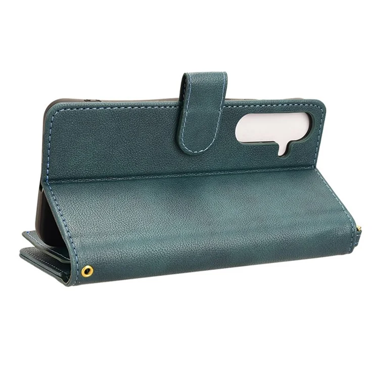 For Samsung Galaxy S24+ Crossbody Phone Case Zipper Pocket Leather Phone Bag - Green