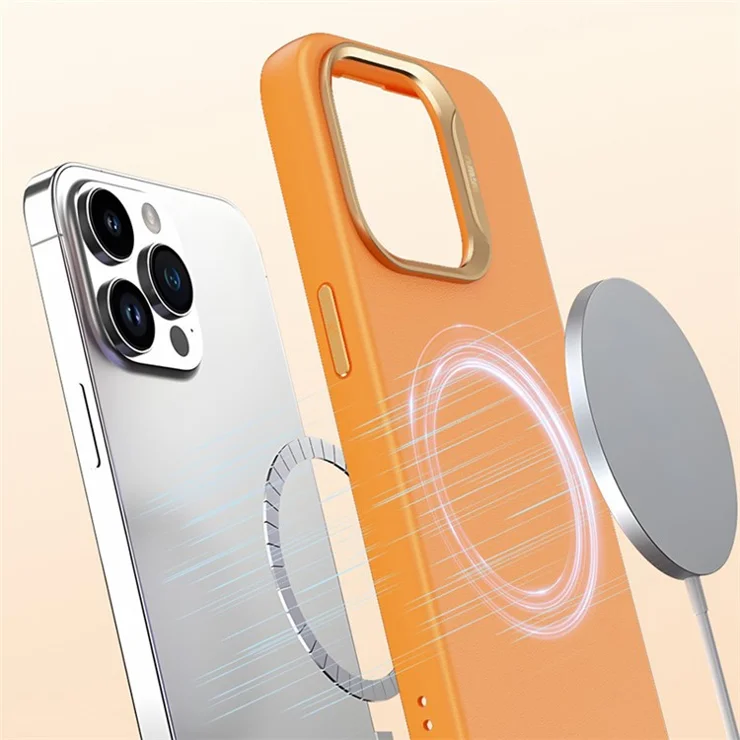 WIWU SP-019 for iPhone 15 Pro Max Compatible with MagSafe Case PU Leather+TPU Phone Cover - Orange