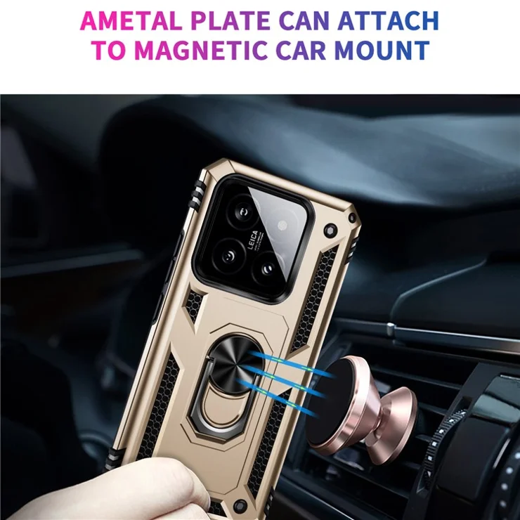 For Xiaomi 14 Pro Case Kickstand PC+TPU Shockproof Phone Cover Protector - Gold
