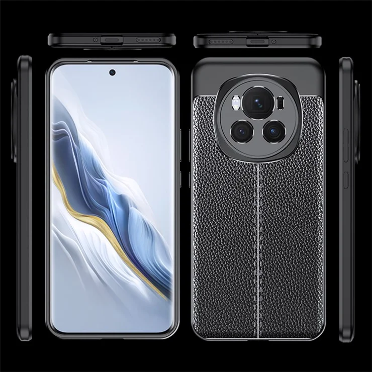 For Honor Magic6 Pro 5G Back Case Litchi Texture Soft PU Phone Protective Cover - Blue