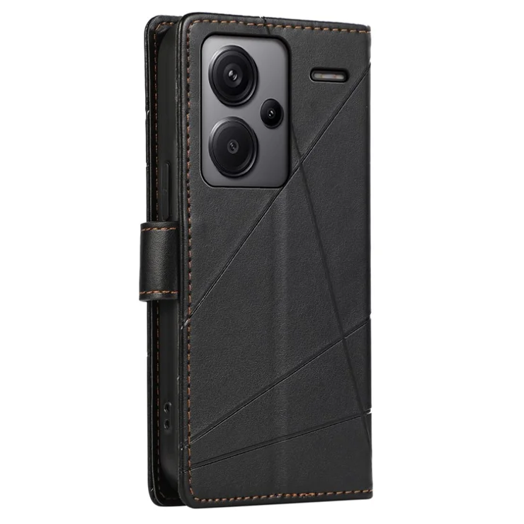 DF-06 For Xiaomi Redmi Note 13 Pro+ 5G Case Leather Cover Line Imprinted with Wallet - Black